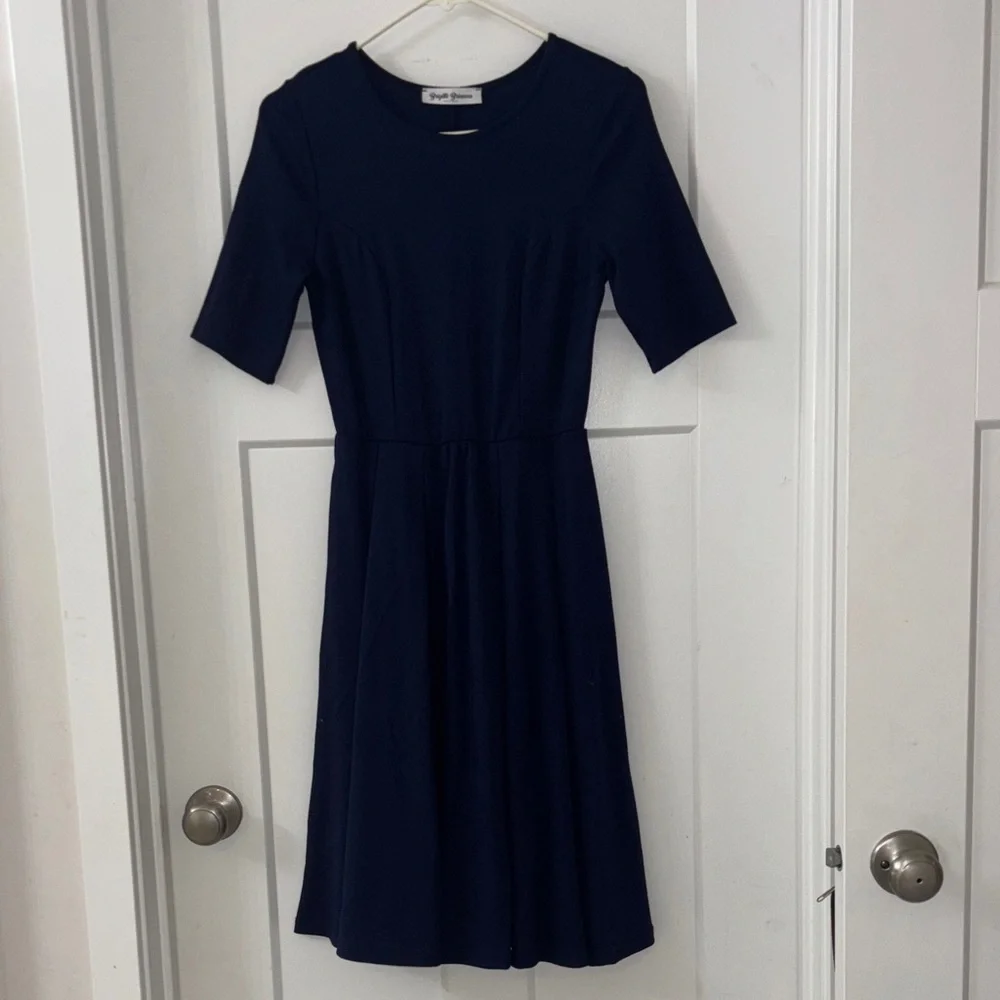 Brigitte Brianna Navy/ Dark Blue Midi A Line, Fit and Flare Dress - Picture 2 of 8